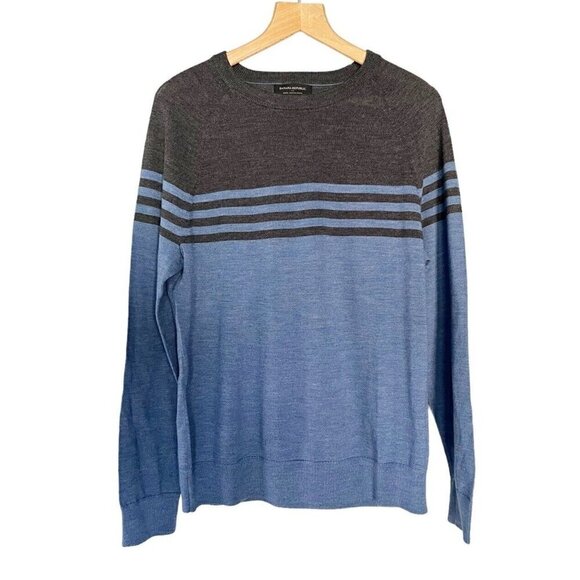 Banana Republic Men's Sz M Blue Gray Stripe 100% Merino Wool Fine Knit Sweater - Picture 1 of 7